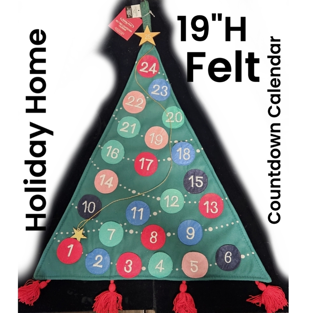Green Felt Tree Countdown Advent Calendar 19" High